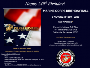 MCL DET 476 - Marine Corps Birthday Ball Celebration @ Memphis National Golf Club | Memphis | Tennessee | United States